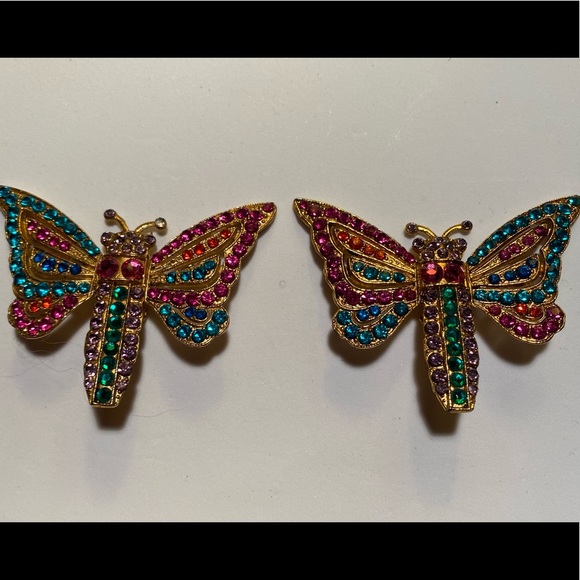 THELMA DEUTSCH EARRINGS: Butterfly multi colored stones set in aged gold - Picture 3 of 4